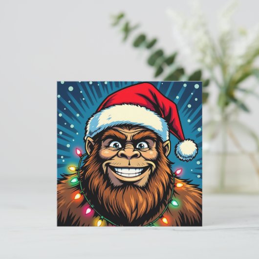 Funny Bigfoot Sasquatch Yeti Christmas Feestdagenkaart (Staand voorkant)