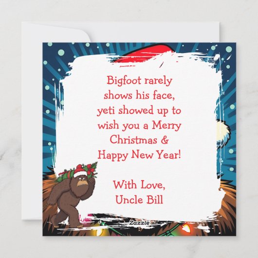 Funny Bigfoot Sasquatch Yeti Christmas Feestdagenkaart (Achterkant)