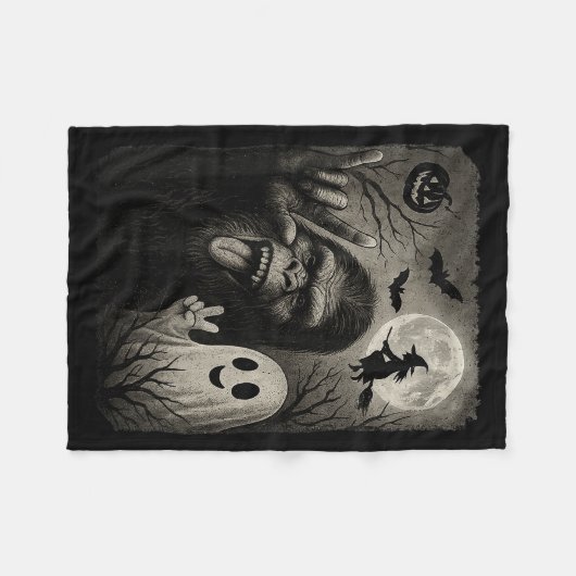 Funny Bigfoot Selfie With Boo Halloween Costume Me Fleece Deken (Voorkant (Horizontaal))