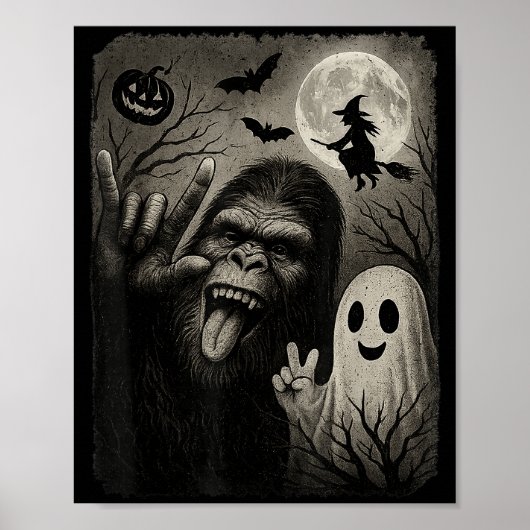 Funny Bigfoot Selfie With Boo Halloween Costume Me Poster (Voorkant)
