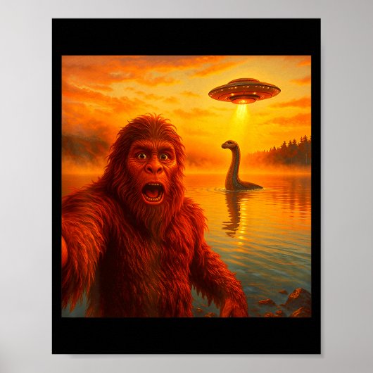 Funny Bigfoot Selfie With Loch Ness Monster And Uf Poster (Voorkant)