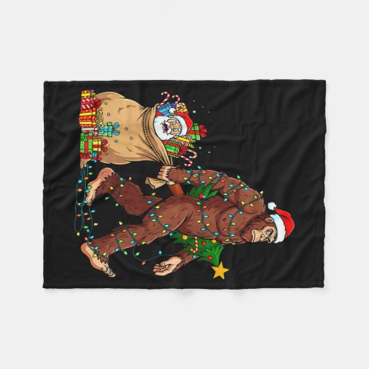 Funny Bigfoot Steals Santa & Xmas Tree - Chris Fleece Deken (Voorkant (Horizontaal))