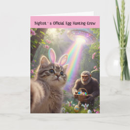 Funny Bigfoot UFO Easter Cute Kitten Selfie  Feestdagen Kaart