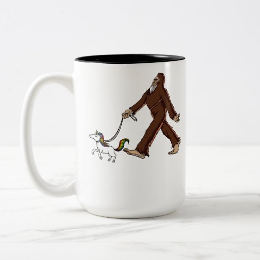 Funny Bigfoot Walking Magical Unicorn Tweekleurige Koffiemok (Links)