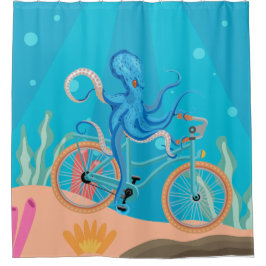 Funny Bike Riding onder het Zee Octopus Douchegordijn