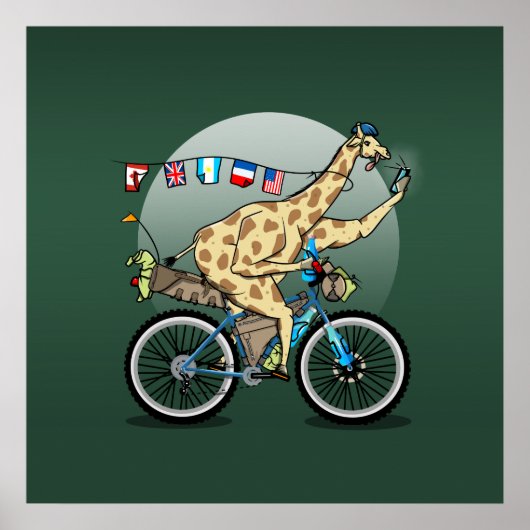 Funny bikepacking Giraffe cartoon Poster (Voorkant)