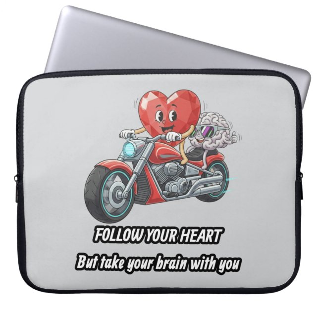 Funny biker heart follow your heart quote  laptop sleeve (Voorkant)