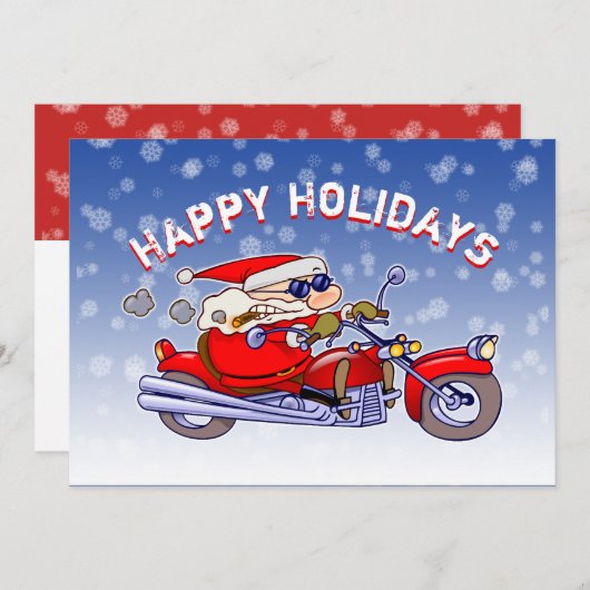 Funny Biker Santa Claus Holiday Greeting Card Kaart (Voorkant / Achterkant)