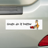 Funny Billy Goat Pushing Lawn Mower Cartoon Bumpersticker (Op auto)