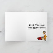 Funny Billy Goat Pushing Lawn Mower Cartoon Kaart (Binnen)
