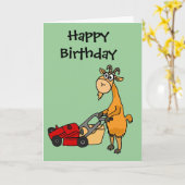 Funny Billy Goat Pushing Lawn Mower Cartoon Kaart (Gele Bloem)