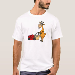 Funny Billy Goat Pushing Lawn Mower Cartoon T-shirt
