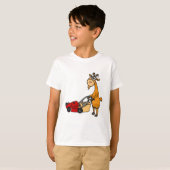 Funny Billy Goat Pushing Lawn Mower Cartoon T-shirt (Voorkant volledig)