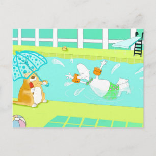Funny binnenshuis zwemmen briefkaart