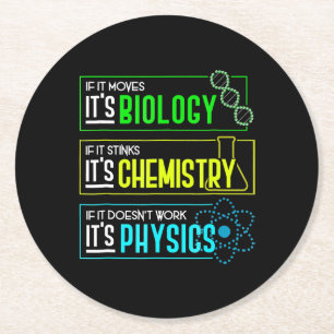 Funny Biology Chemistry Physics Science Nerd Ronde Kartonnen Onderzetter