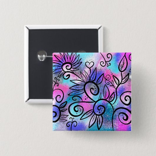 Funny bird art vierkante button 5,1 cm (Voorkant /achterkant)