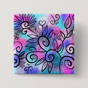 Funny bird art vierkante button 5,1 cm