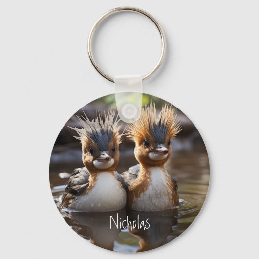 Funny Bird Ducks Friends Forever Naam aanpassen Sleutelhanger (Voorkant)