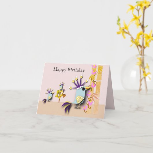 Funny Bird Editable Kaart (Gele Bloem)