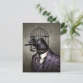 Funny Bird in een Paarse Business Suit en Cage Hea Briefkaart (Staand voorkant)
