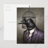 Funny Bird in een Paarse Business Suit en Cage Hea Briefkaart (Voorkant / Achterkant)