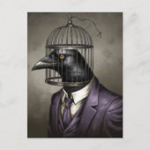 Funny Bird in een Paarse Business Suit en Cage Hea Briefkaart (Voorkant)