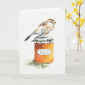 Funny Bird Over the Hill Birthday Kaart - Peach Ja (Gele Bloem)