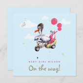 Funny Bird Pink Balloon Simple Cute Zwangerschap Aankondiging (Voorkant / Achterkant)