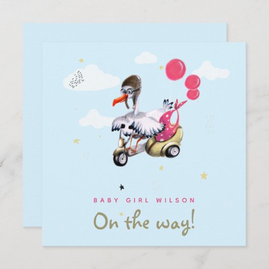 Funny Bird Pink Balloon Simple Cute Zwangerschap Aankondiging (Voorkant / Achterkant)