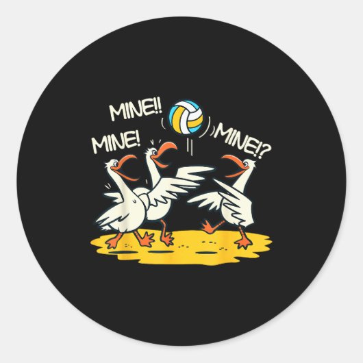 Funny Bird Playing Volleyball Mine Game Day Beach Ronde Sticker (Voorkant)