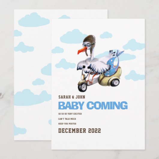 Funny Bird Simple Cute Modern Boy Pregnancy Aankondiging (Voorkant / Achterkant)