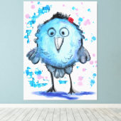 Funny Bird - Waterverf Canvas Afdruk (Insitu (Houten vloer))