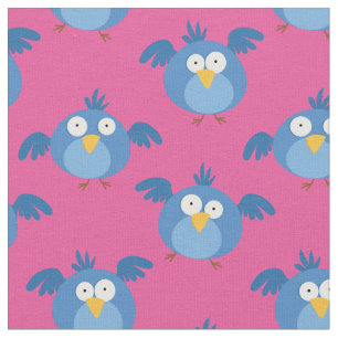Funny Birds Gekke Blue Bird Kinder Cartoon Pink Gi Stof