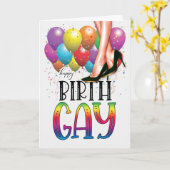 Funny Birth GAY White Female Legs Rainbow Birthday Kaart (Gele Bloem)