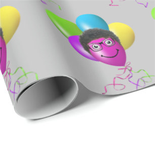 Funny Birthday-ballongezicht op grijs Cadeaupapier