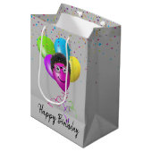 Funny Birthday-ballongezicht op grijs Medium Cadeauzakje (Voorkant Gekanteld)