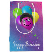 Funny Birthday-ballongezicht op regenboog Medium Cadeauzakje (Voorkant)