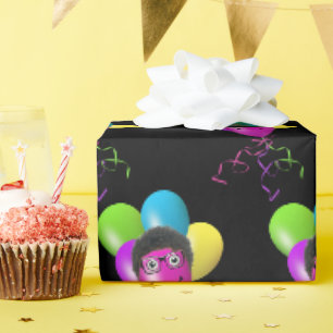 Funny Birthday-ballongezicht op zwart Cadeaupapier