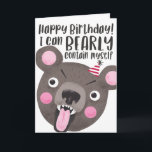 Funny Birthday Beer Kaart<br><div class="desc">Een grappige verjaardagskaart met een schattige illustratie van het beer. Het beer heeft een gepassioneerd gezicht met een klein partijtje pet. In de tekst staat: "Gelukkige verjaardag! Ik kan mezelf BEARLY inhouden."</div>
