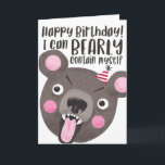 Funny Birthday Beer Kaart<br><div class="desc">Een grappige verjaardagskaart met een schattige illustratie van het beer. Het beer heeft een gepassioneerd gezicht met een klein partijtje pet. In de tekst staat: "Gelukkige verjaardag! Ik kan mezelf BEARLY inhouden."</div>