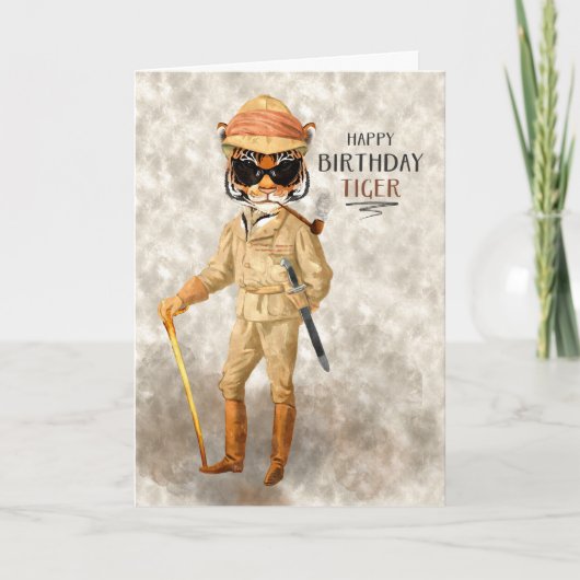 Funny Birthday Big Game Hipster Tiger Safari Kaart (Voorkant)