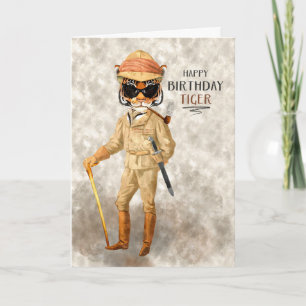 Funny Birthday Big Game Hipster Tiger Safari Kaart