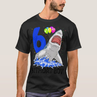 Funny Birthday Boy 6 Shark T-shirt Women Celebrati