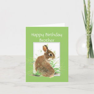 Funny Birthday Brother, Cute Rabbit, Carrot Cake Kaart