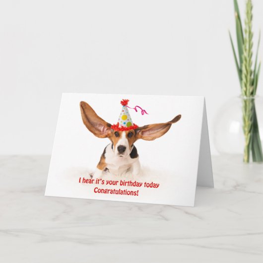 Funny birthday card Basset hound dog with big ears Kaart (Voorkant)