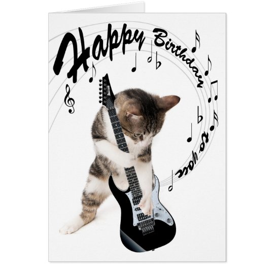 Funny birthday card cat with guitar kaart
