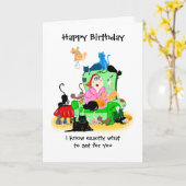 Funny Birthday card- catlady en katten cartoon Kaart (Gele Bloem)