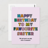Funny Birthday Card for Sister to my favourite sst Briefkaart (Voorkant / Achterkant)