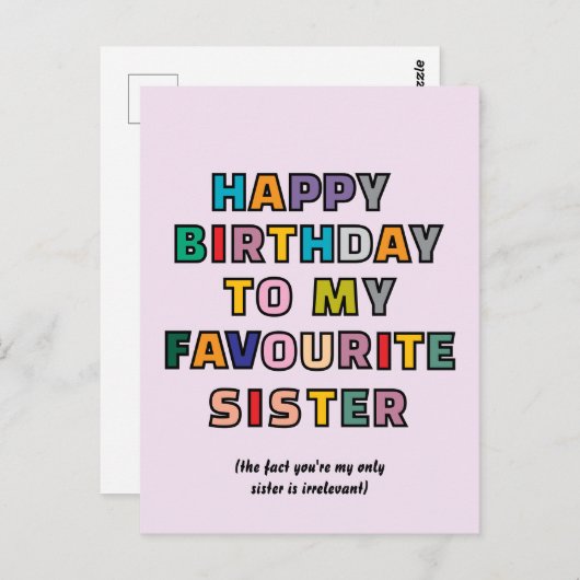 Funny Birthday Card for Sister to my favourite sst Briefkaart (Voorkant / Achterkant)