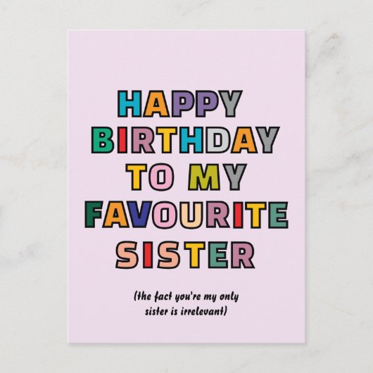 Funny Birthday Card for Sister to my favourite sst Briefkaart (Voorkant)